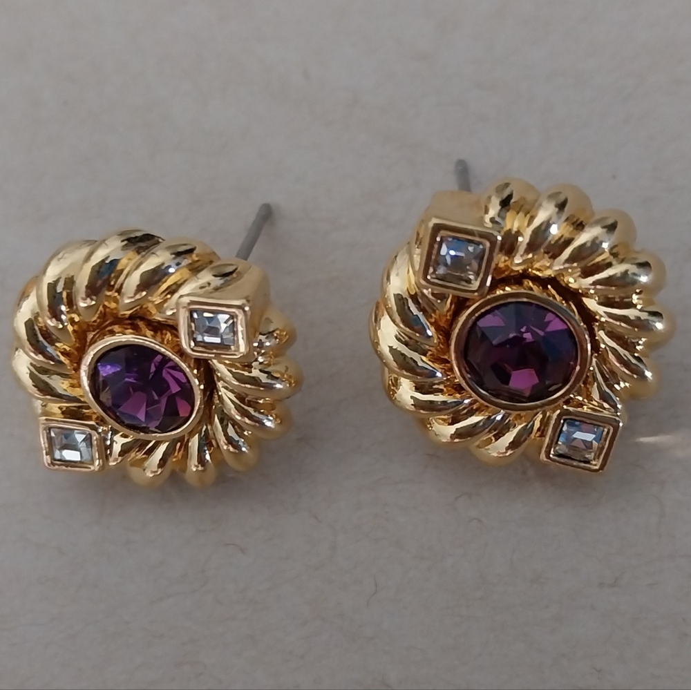 Swarovski Gold & Purple Stud  Earrings